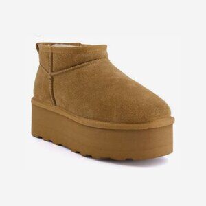 Hippy Women's Suede Platform Ankle Booties - Chestnut
